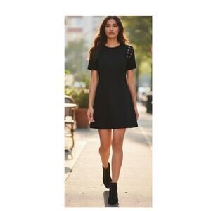Sandro Paris Black FAHA Lace-Up Shoulder Mini Dress size Small
